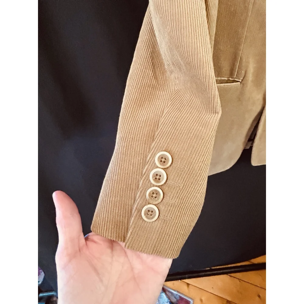 Tasso Elba Mens Tan 3 Button Corduroy Blazer Jacket Large 42-44 Sport Coat - Picture 4 of 10